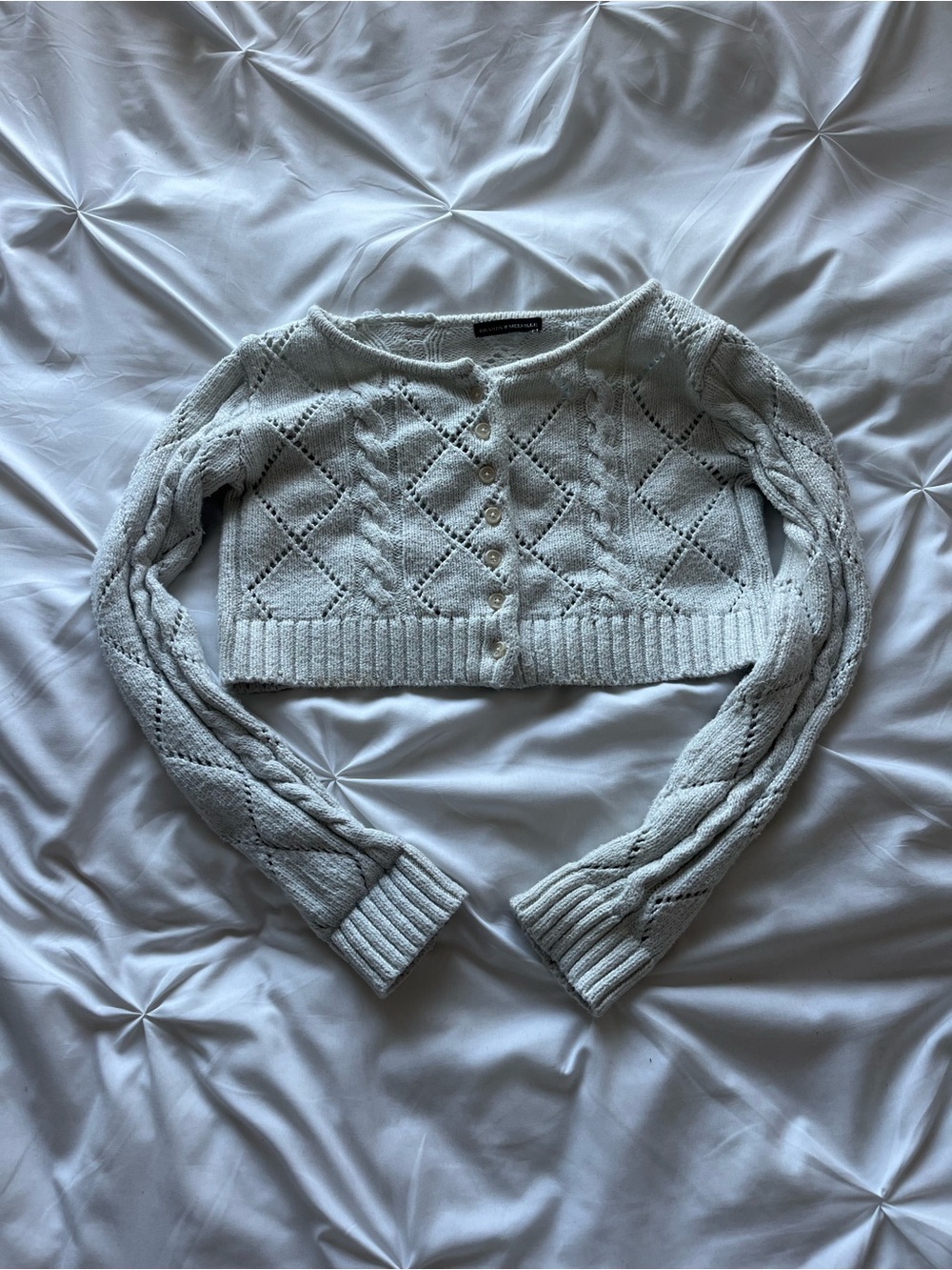 Brandy Melville Cream Cropped Pointelle Cardigan